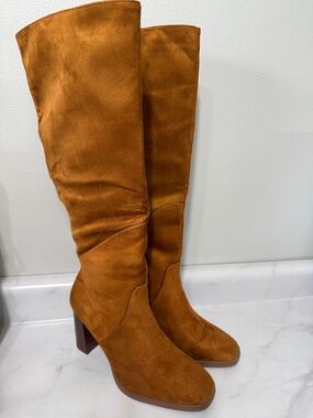 Knee High Boots Square Toe Chunky Block Heel
- Cognac